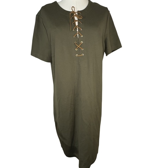 Ralph Lauren Dresses & Skirts - LAUREN RALPH LAUREN WOMENS DRESS SZ LARGE OLIVE SHORT SLEEVE LACE UP ACCENT